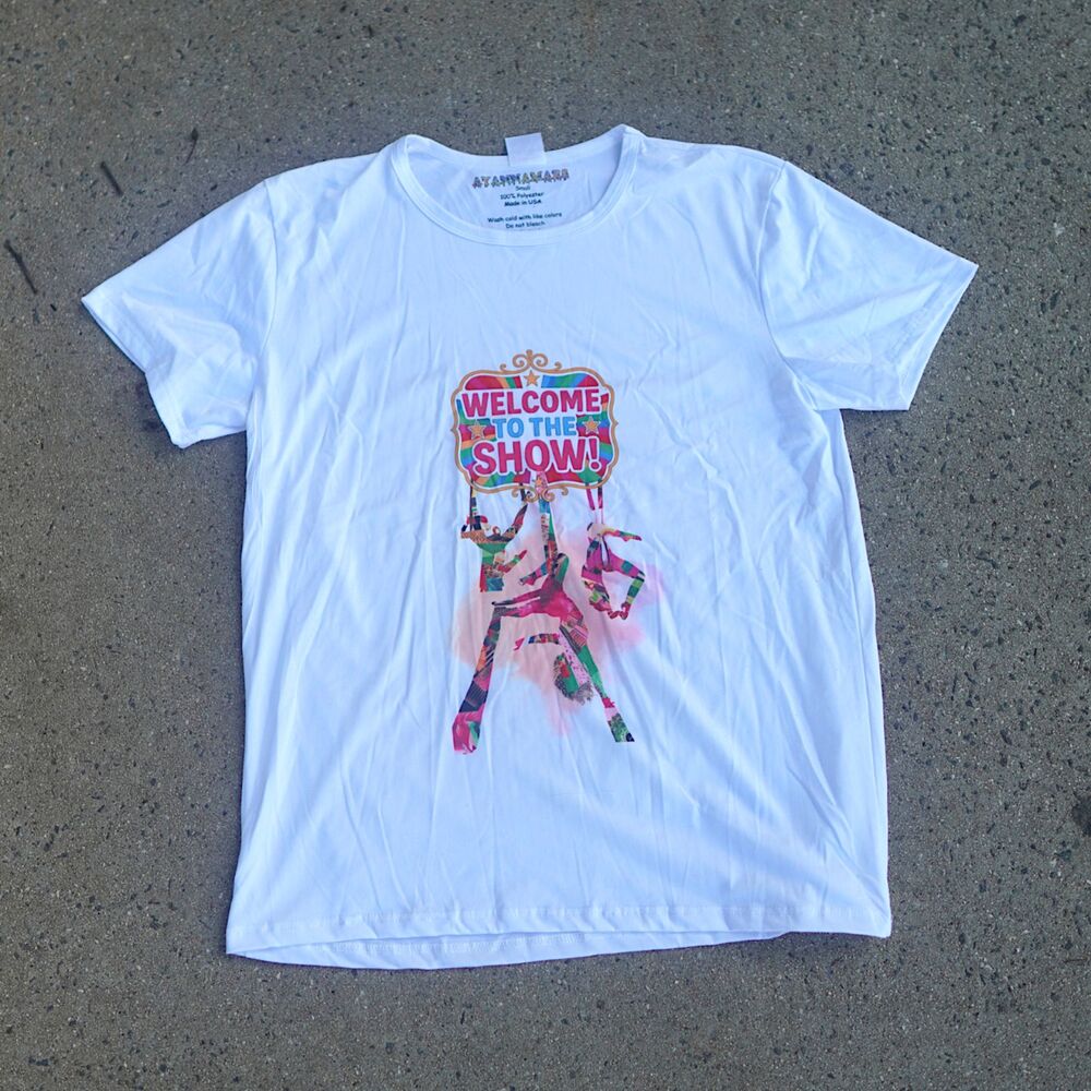 Custom Aerial Arts T-Shirt Small White Welcome To The Show Circus Graphic Poly